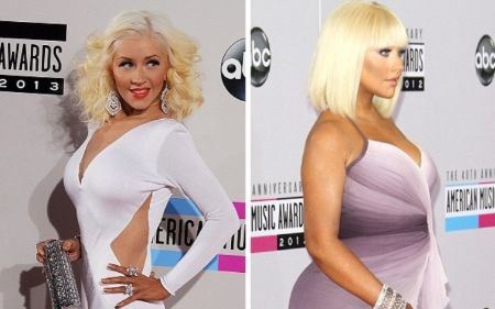 Before and after weight-loss pictures of Christina Aguilera.